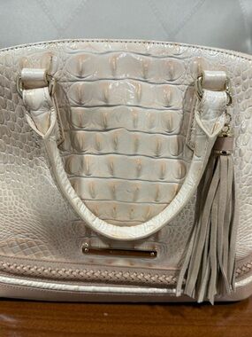 Brahmin Cream Croc-Embossed Tote with Tassel